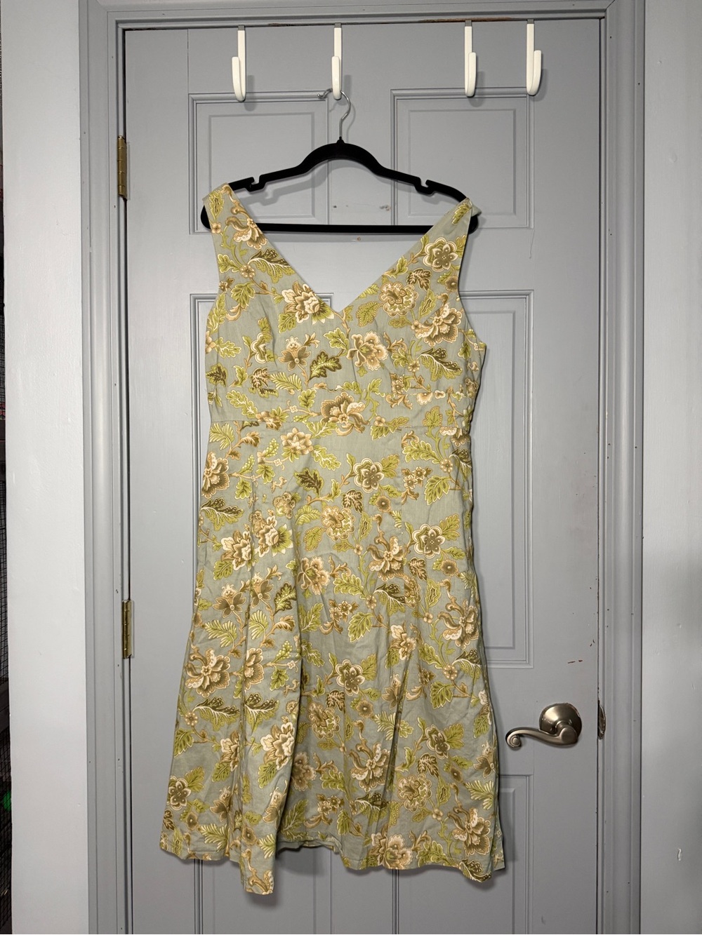 Vintage Villager Liz Claiborne Sage Green and Gold Floral Midi Dress